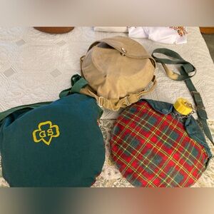3 Vintage GIRL SCOUTS Camping/Cooking 2 Mesh Kits 1 Canteen 3/$30